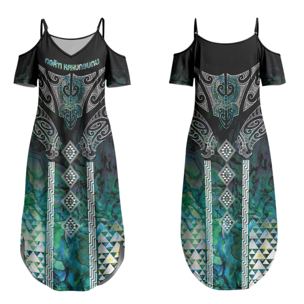 Aotearoa Maori Iwi Heritage Couples Matching Summer Maxi Dress and Long Sleeve Button Shirt Ngati Kahungunu Paua Shell Turquoise LT7 - Polynesian Pride