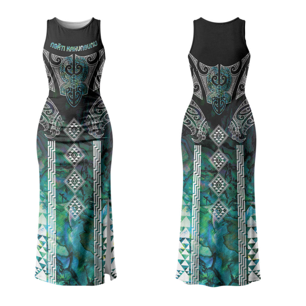 Aotearoa Maori Iwi Heritage Couples Matching Tank Maxi Dress and Long Sleeve Button Shirt Ngati Kahungunu Paua Shell Turquoise LT7 - Polynesian Pride