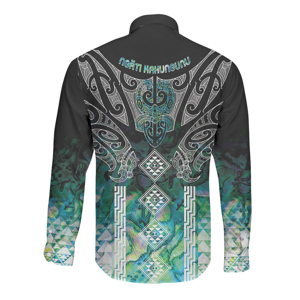 Aotearoa Maori Iwi Heritage Long Sleeve Button Shirt Ngati Kahungunu Paua Shell Turquoise LT7 - Polynesian Pride