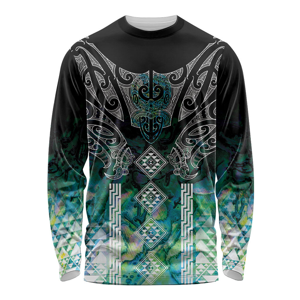 Aotearoa Maori Iwi Heritage Long Sleeve Shirt Ngati Kahungunu Paua Shell Turquoise LT7 Unisex Green Blue - Polynesian Pride