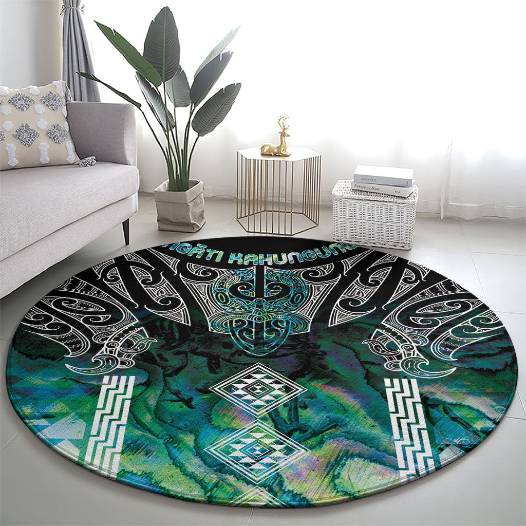Aotearoa Maori Iwi Heritage Round Carpet Ngati Kahungunu Paua Shell Turquoise LT7 - Polynesian Pride