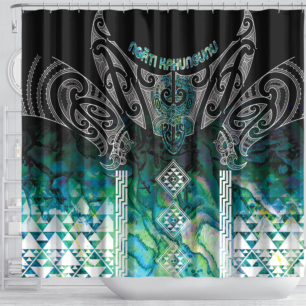 Aotearoa Maori Iwi Heritage Shower Curtain Ngati Kahungunu Paua Shell Turquoise LT7 - Polynesian Pride