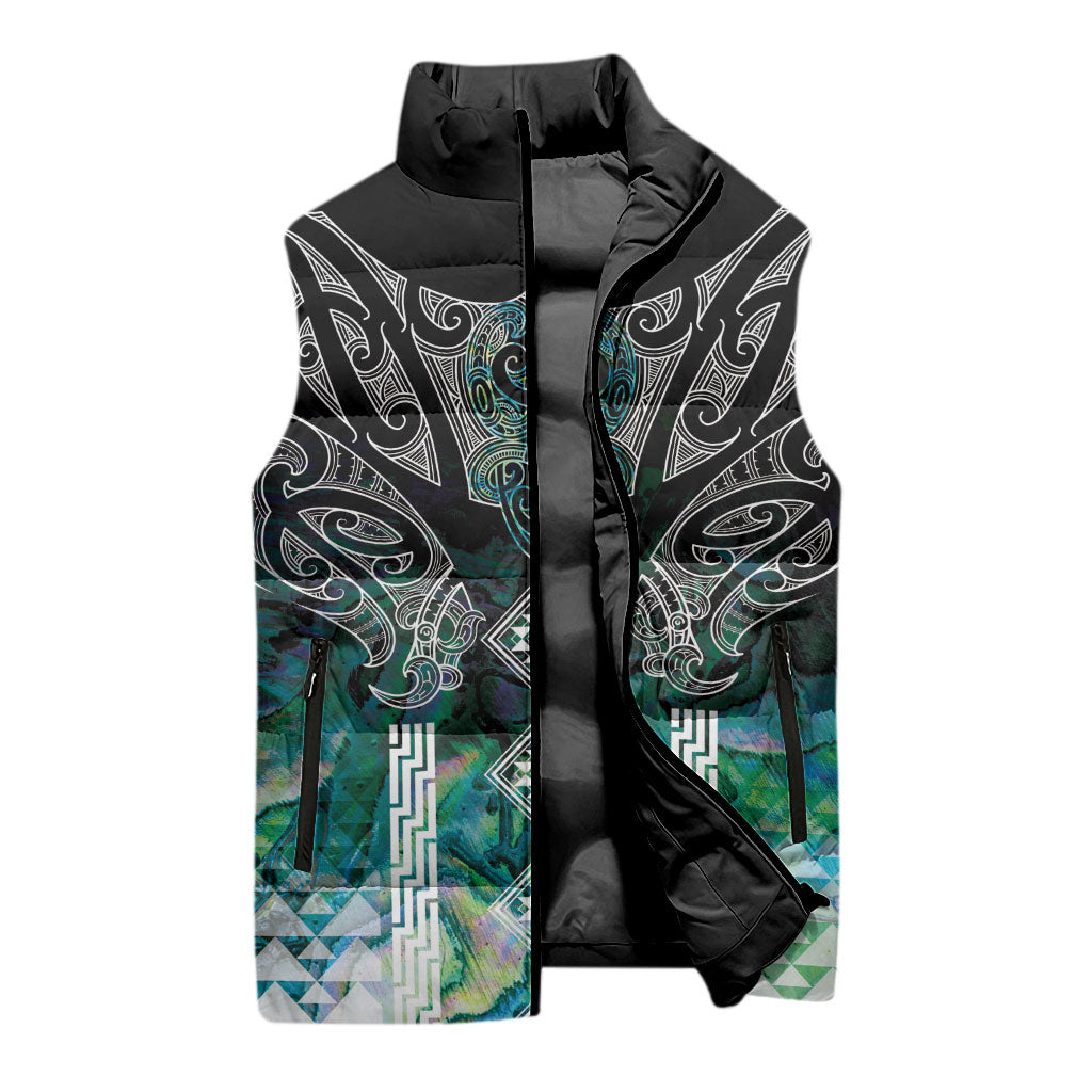 Aotearoa Maori Iwi Heritage Sleeveless Puffer Jacket Ngati Kahungunu Paua Shell Turquoise LT7 - Polynesian Pride