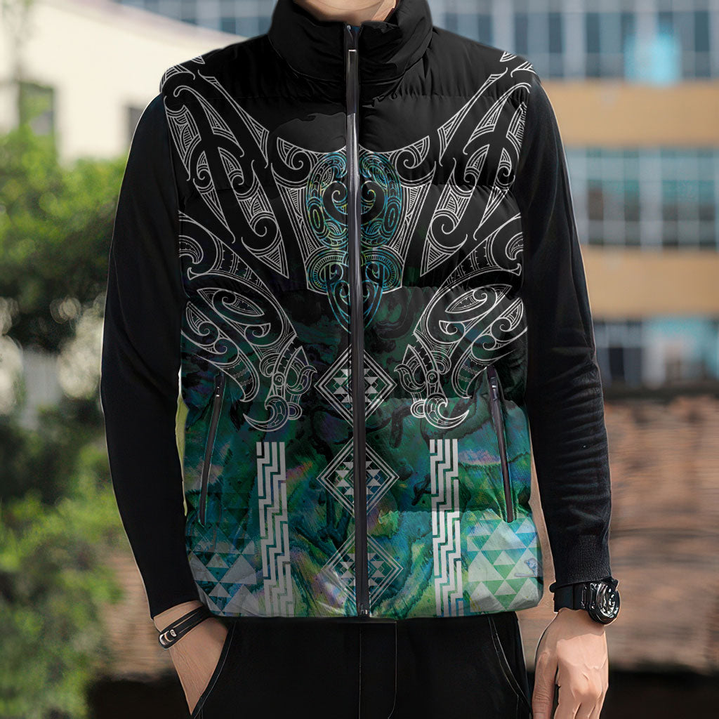 Aotearoa Maori Iwi Heritage Sleeveless Puffer Jacket Ngati Kahungunu Paua Shell Turquoise LT7 - Polynesian Pride