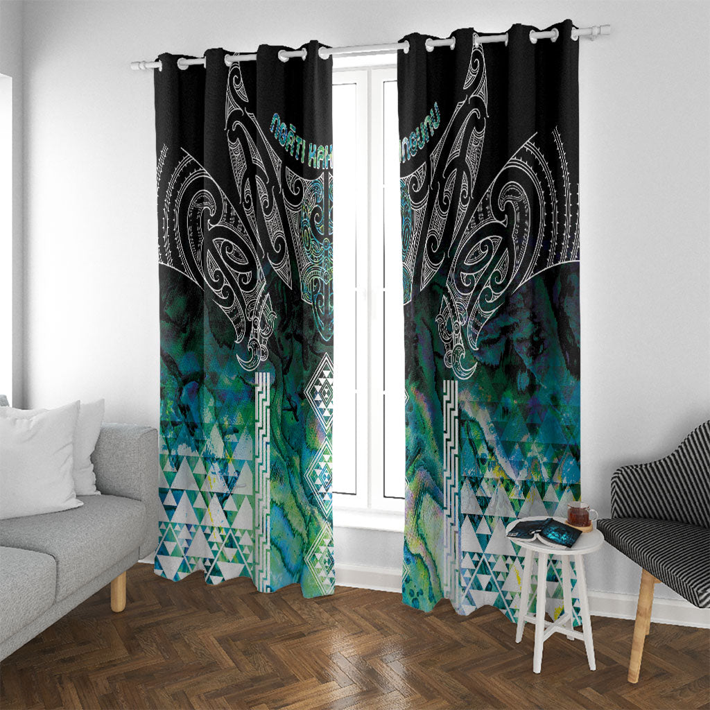 Aotearoa Maori Iwi Heritage Window Curtain Ngati Kahungunu Paua Shell Turquoise LT7 With Grommets Green Blue - Polynesian Pride