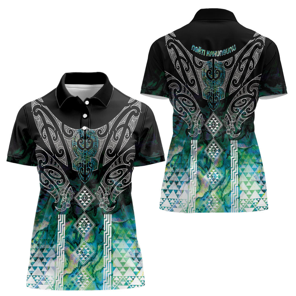 Aotearoa Maori Iwi Heritage Women Polo Shirt Ngati Kahungunu Paua Shell Turquoise LT7 - Polynesian Pride