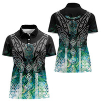 Aotearoa Maori Iwi Heritage Women Polo Shirt Ngati Kahungunu Paua Shell Turquoise LT7 - Polynesian Pride
