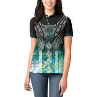 Aotearoa Maori Iwi Heritage Women Polo Shirt Ngati Kahungunu Paua Shell Turquoise LT7 - Polynesian Pride