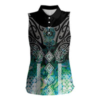 Aotearoa Maori Iwi Heritage Women Sleeveless Polo Shirt Ngati Kahungunu Paua Shell Turquoise LT7 Female Green Blue - Polynesian Pride