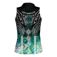 Aotearoa Maori Iwi Heritage Women Sleeveless Polo Shirt Ngati Kahungunu Paua Shell Turquoise LT7 - Polynesian Pride