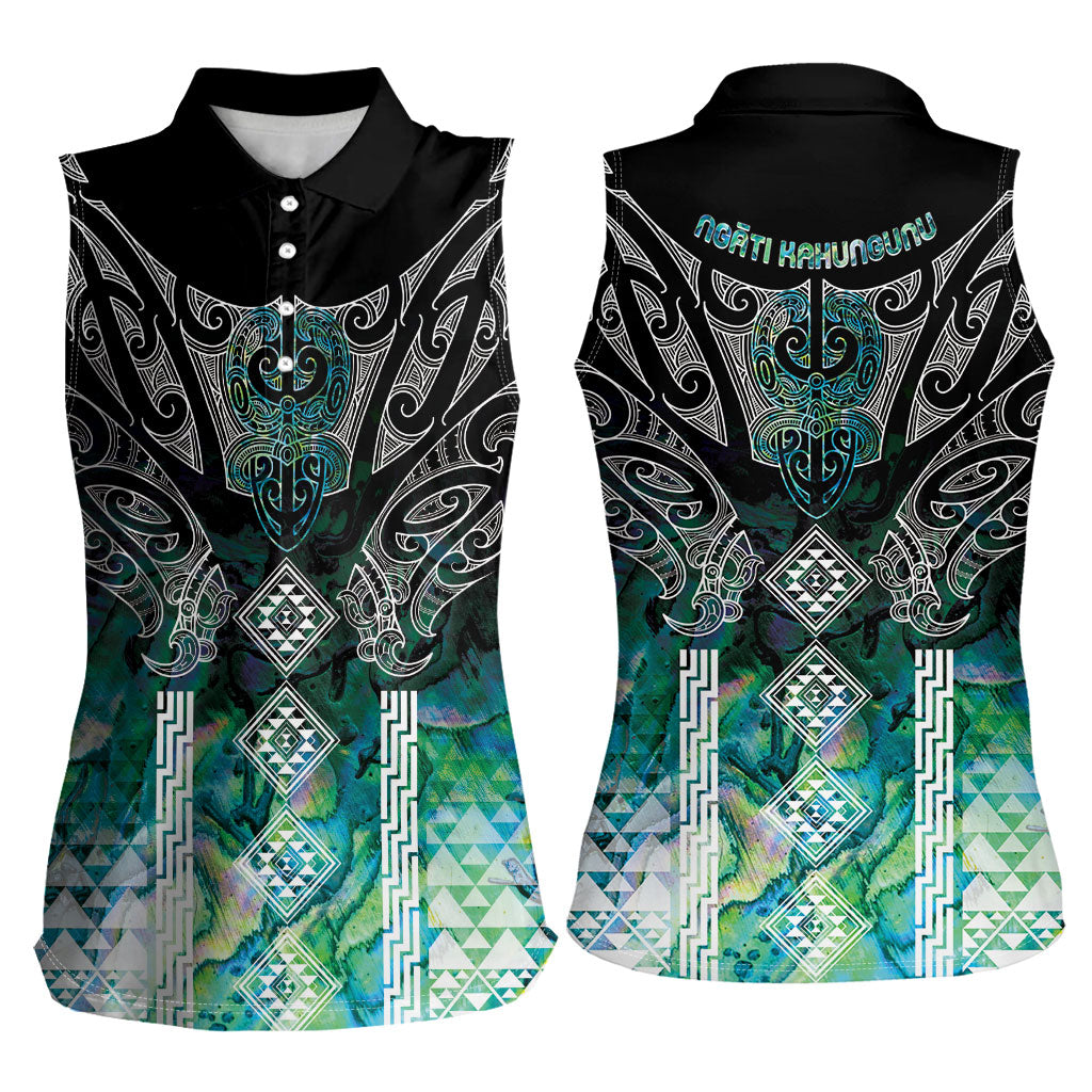 Aotearoa Maori Iwi Heritage Women Sleeveless Polo Shirt Ngati Kahungunu Paua Shell Turquoise LT7 - Polynesian Pride