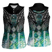Aotearoa Maori Iwi Heritage Women Sleeveless Polo Shirt Ngati Kahungunu Paua Shell Turquoise LT7 - Polynesian Pride