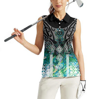 Aotearoa Maori Iwi Heritage Women Sleeveless Polo Shirt Ngati Kahungunu Paua Shell Turquoise LT7 - Polynesian Pride