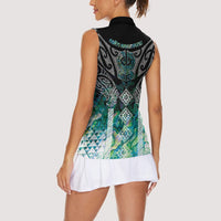 Aotearoa Maori Iwi Heritage Women Sleeveless Polo Shirt Ngati Kahungunu Paua Shell Turquoise LT7 - Polynesian Pride