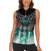Aotearoa Maori Iwi Heritage Women Sleeveless Polo Shirt Ngati Kahungunu Paua Shell Turquoise LT7 - Polynesian Pride
