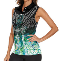 Aotearoa Maori Iwi Heritage Women Sleeveless Polo Shirt Ngati Kahungunu Paua Shell Turquoise LT7 - Polynesian Pride