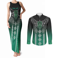 Aotearoa Maori Iwi Heritage Couples Matching Tank Maxi Dress and Long Sleeve Button Shirt Ngai Tahu Pounamu Green LT7 Jade Green - Polynesian Pride