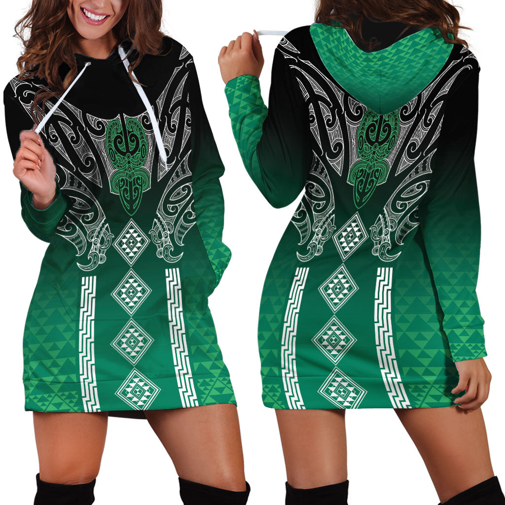 Aotearoa Maori Iwi Heritage Hoodie Dress Ngai Tahu Pounamu Green LT7 - Polynesian Pride