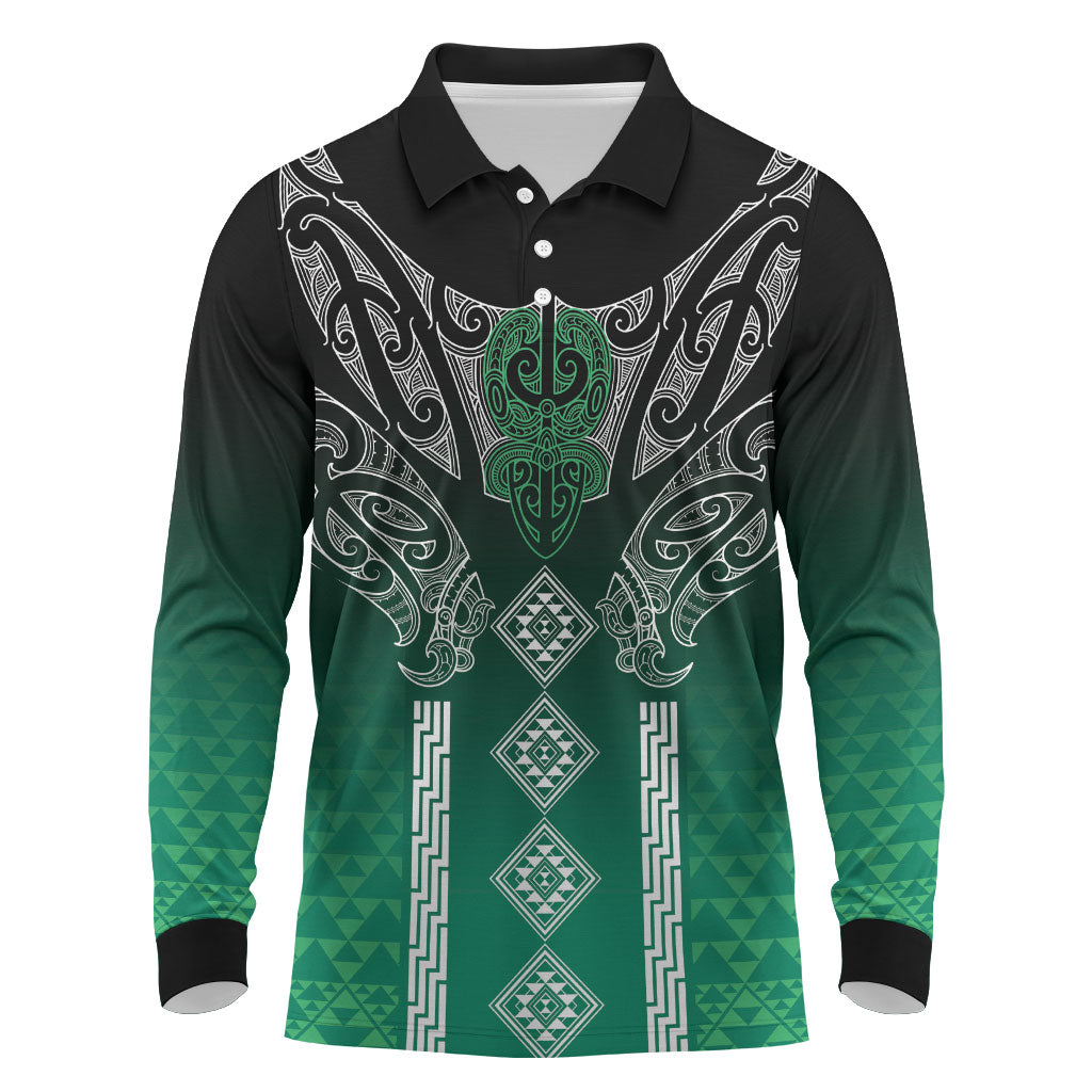 Aotearoa Maori Iwi Heritage Long Sleeve Polo Shirt Ngai Tahu Pounamu Green LT7 Jade Green - Polynesian Pride