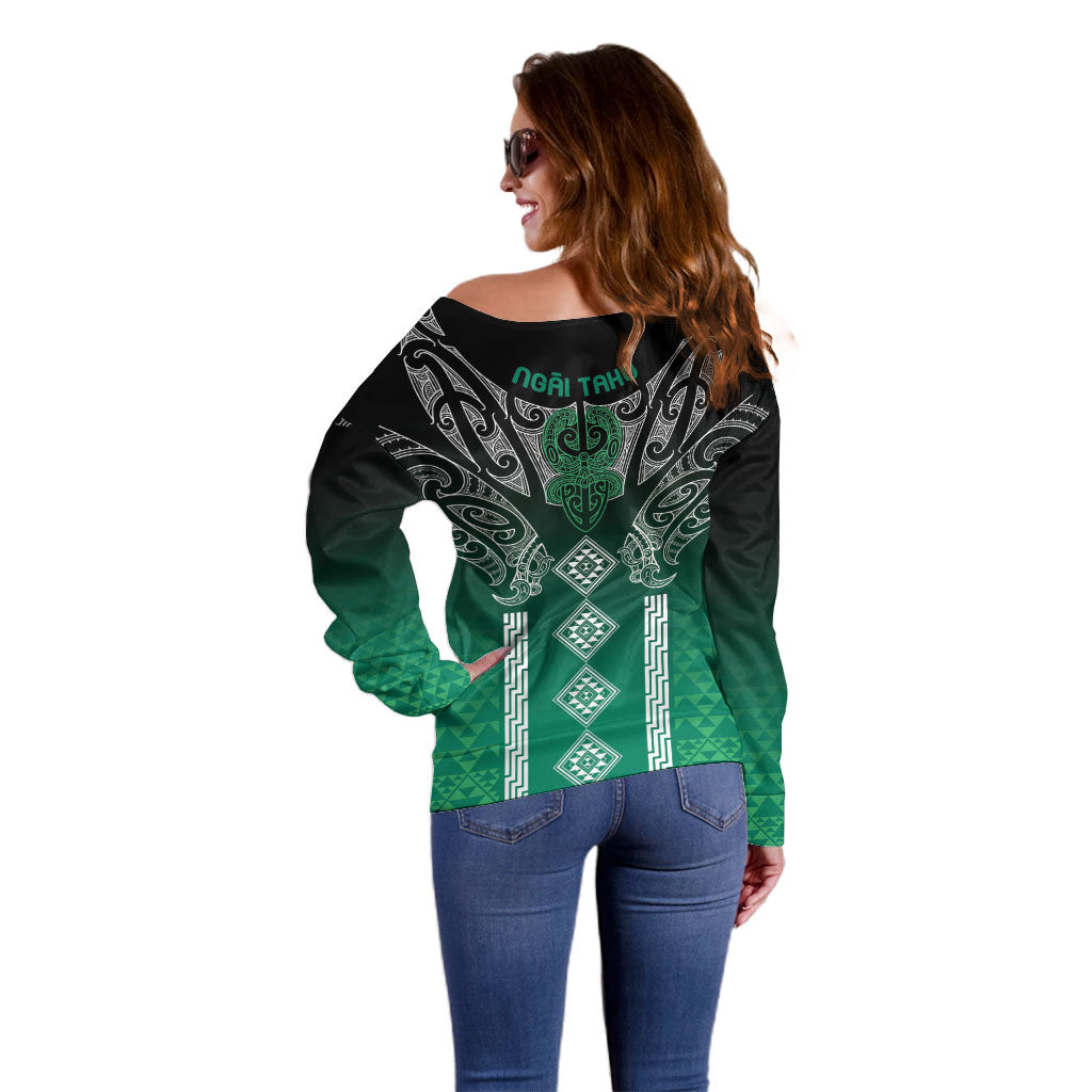 Aotearoa Maori Iwi Heritage Off Shoulder Sweater Ngai Tahu Pounamu Green LT7 - Polynesian Pride