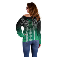 Aotearoa Maori Iwi Heritage Off Shoulder Sweater Ngai Tahu Pounamu Green LT7 - Polynesian Pride