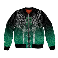 Aotearoa Maori Iwi Heritage Sleeve Zip Bomber Jacket Ngai Tahu Pounamu Green LT7 Unisex Jade Green - Polynesian Pride