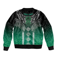 Aotearoa Maori Iwi Heritage Sleeve Zip Bomber Jacket Ngai Tahu Pounamu Green LT7 - Polynesian Pride