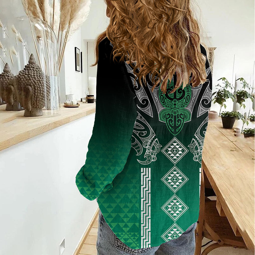 Aotearoa Maori Iwi Heritage Women Casual Shirt Ngai Tahu Pounamu Green LT7 - Polynesian Pride