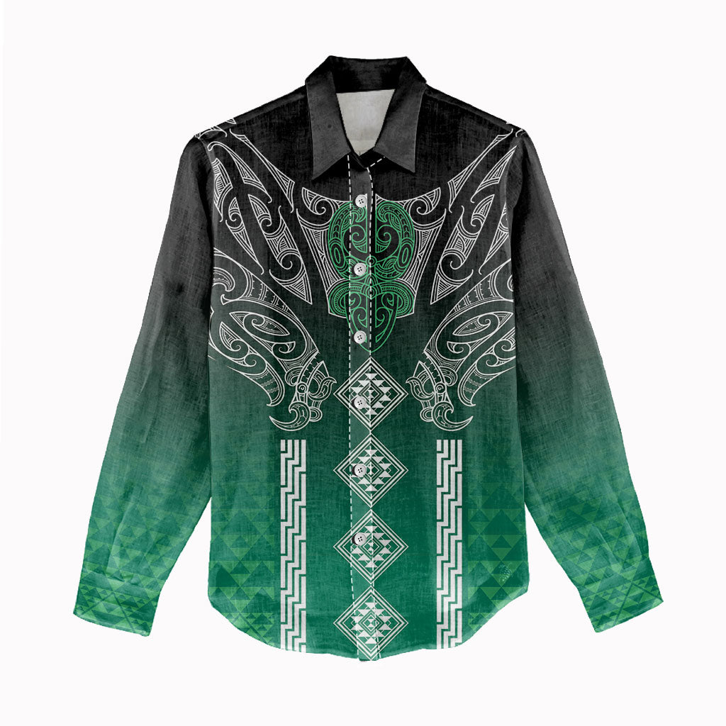 Aotearoa Maori Iwi Heritage Women Casual Shirt Ngai Tahu Pounamu Green LT7 - Polynesian Pride