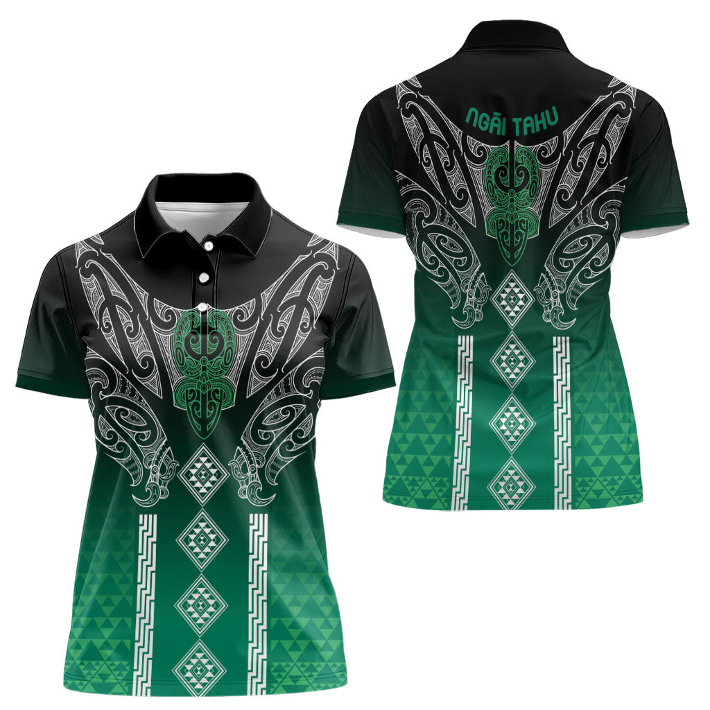 Aotearoa Maori Iwi Heritage Women Polo Shirt Ngai Tahu Pounamu Green LT7 - Polynesian Pride