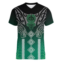 Aotearoa Maori Iwi Heritage Women V-Neck T-Shirt Ngai Tahu Pounamu Green LT7 Female Jade Green - Polynesian Pride