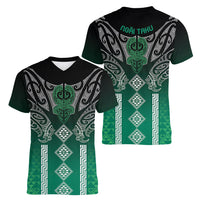 Aotearoa Maori Iwi Heritage Women V-Neck T-Shirt Ngai Tahu Pounamu Green LT7 - Polynesian Pride