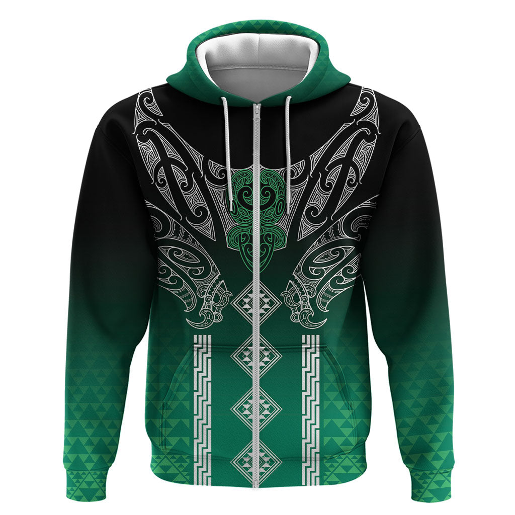 Aotearoa Maori Iwi Heritage Zip Hoodie Ngai Tahu Pounamu Green