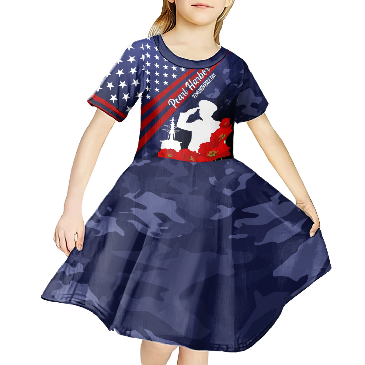 Pearl Harbor Remembrance Day Kid Short Sleeve Dress Poppy Mix Style LT7 - Polynesian Pride