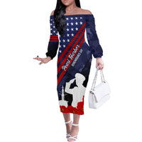 Pearl Harbor Remembrance Day Off The Shoulder Long Sleeve Dress Poppy Mix Style LT7 Women Navy Blue - Polynesian Pride