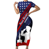 Pearl Harbor Remembrance Day Short Sleeve Bodycon Dress Poppy Mix Style LT7 Long Dress Navy Blue - Polynesian Pride