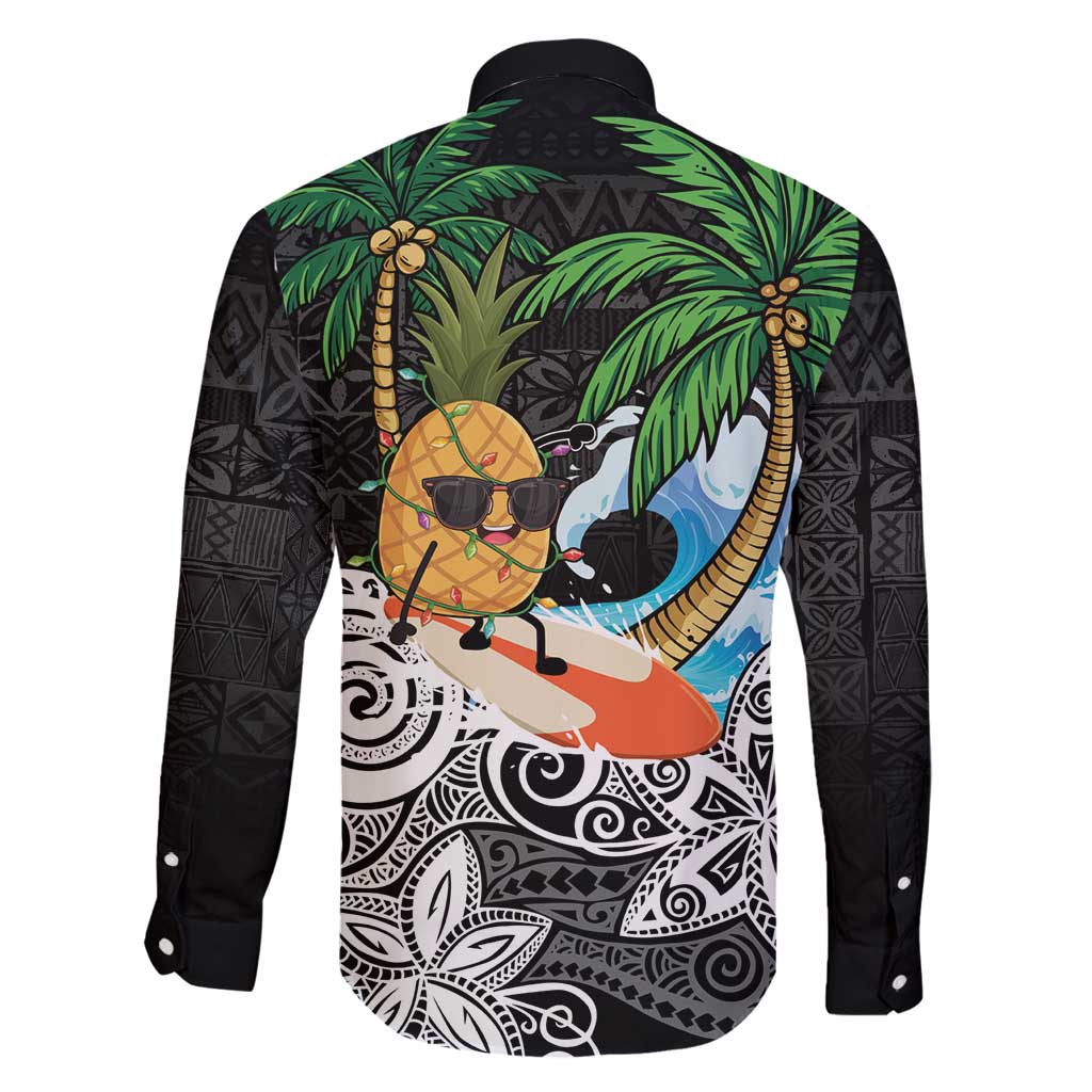 Tropical Christmas Polynesian Family Matching Off Shoulder Short Dress and Hawaiian Shirt Funny Surfing Pineapple