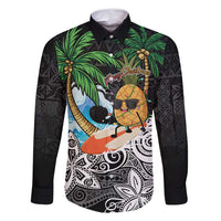 Tropical Christmas Polynesian Family Matching Tank Maxi Dress and Hawaiian Shirt Funny Surfing Pineapple LT7 Dad's Shirt - Long Sleeve Black - Polynesian Pride