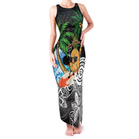 Tropical Christmas Polynesian Family Matching Tank Maxi Dress and Hawaiian Shirt Funny Surfing Pineapple LT7 Mom's Dress Black - Polynesian Pride