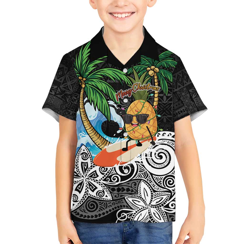 Tropical Christmas Polynesian Family Matching Tank Maxi Dress and Hawaiian Shirt Funny Surfing Pineapple LT7 Son's Shirt Black - Polynesian Pride