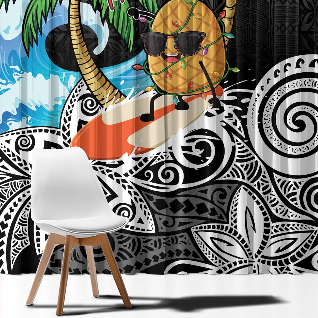 Tropical Christmas Polynesian Window Curtain Funny Surfing Pineapple