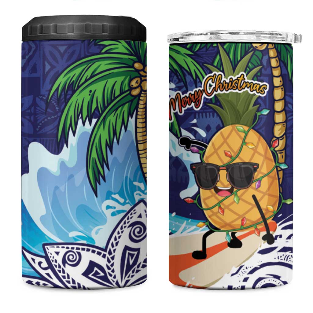 Tropical Christmas Polynesian 4 in 1 Can Cooler Tumbler Funny Surfing Pineapple Blue LT7 One Size: 16 oz Blue - Polynesian Pride