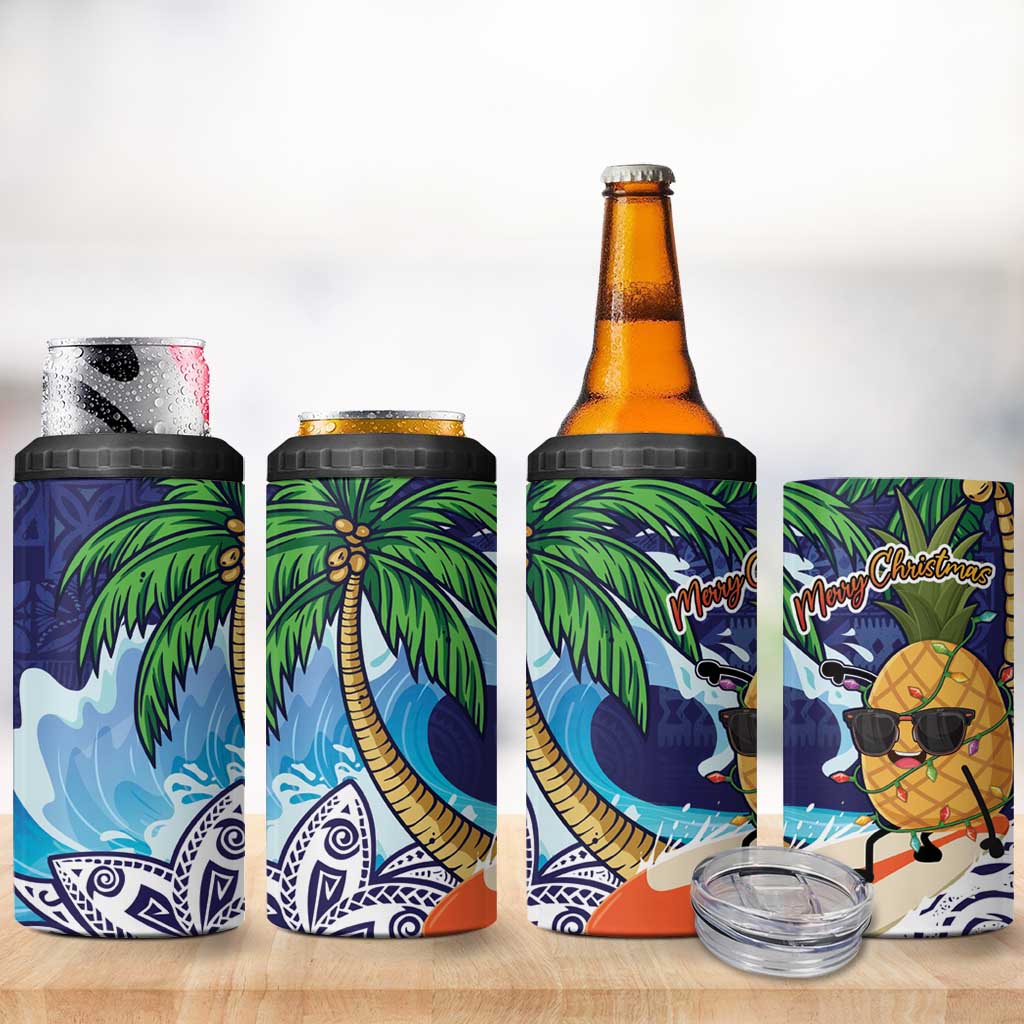 Tropical Christmas Polynesian 4 in 1 Can Cooler Tumbler Funny Surfing Pineapple Blue LT7 - Polynesian Pride