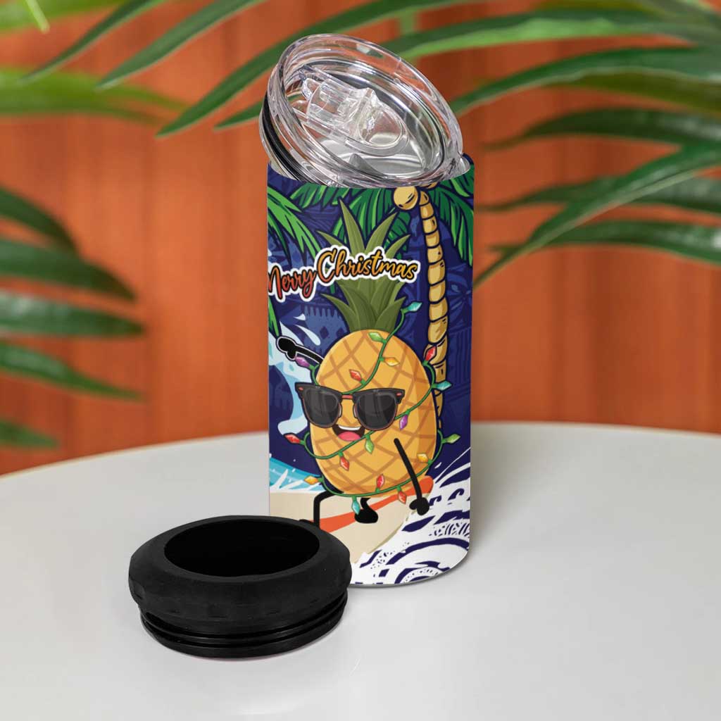 Tropical Christmas Polynesian 4 in 1 Can Cooler Tumbler Funny Surfing Pineapple Blue LT7 - Polynesian Pride