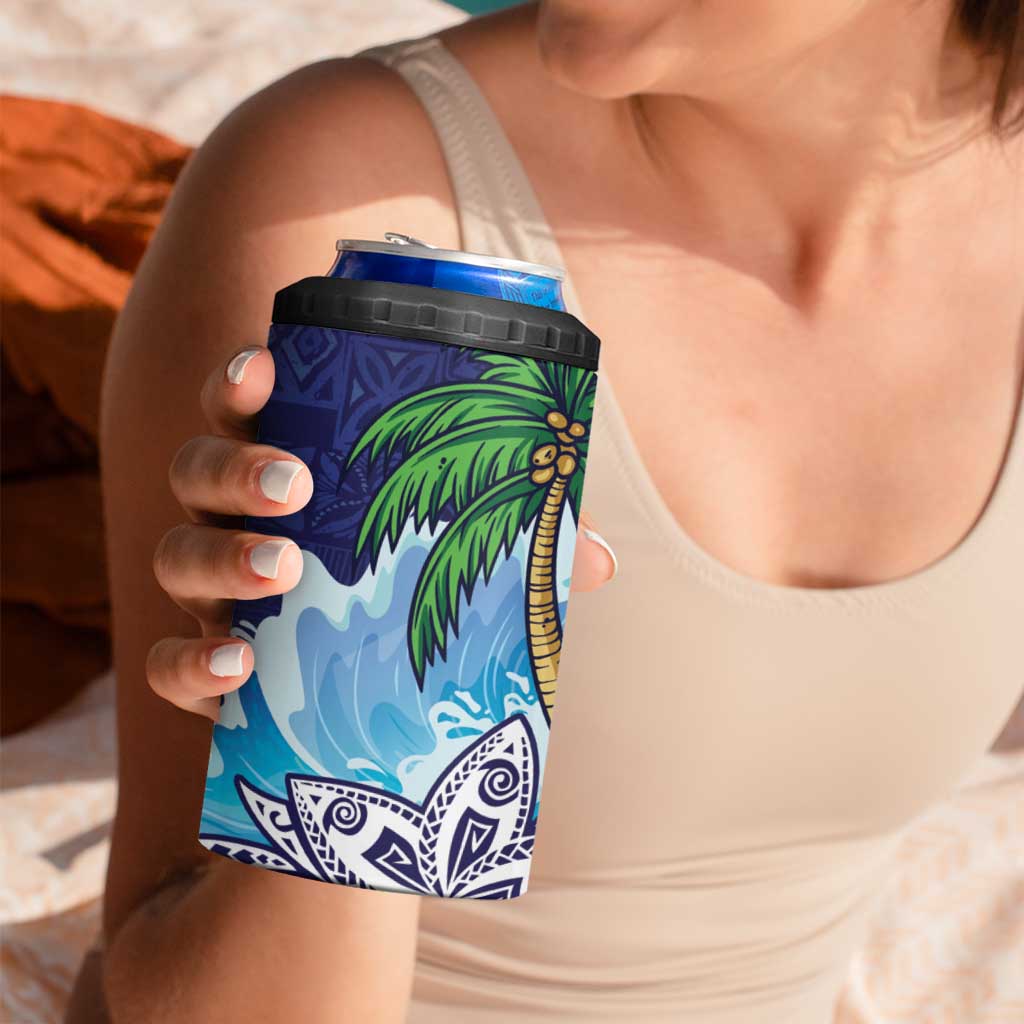 Tropical Christmas Polynesian 4 in 1 Can Cooler Tumbler Funny Surfing Pineapple Blue LT7 - Polynesian Pride