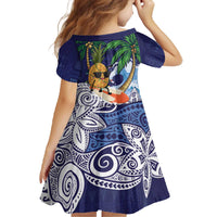 Tropical Christmas Polynesian Family Matching Off The Shoulder Long Sleeve Dress and Hawaiian Shirt Funny Surfing Pineapple Blue LT7 - Polynesian Pride