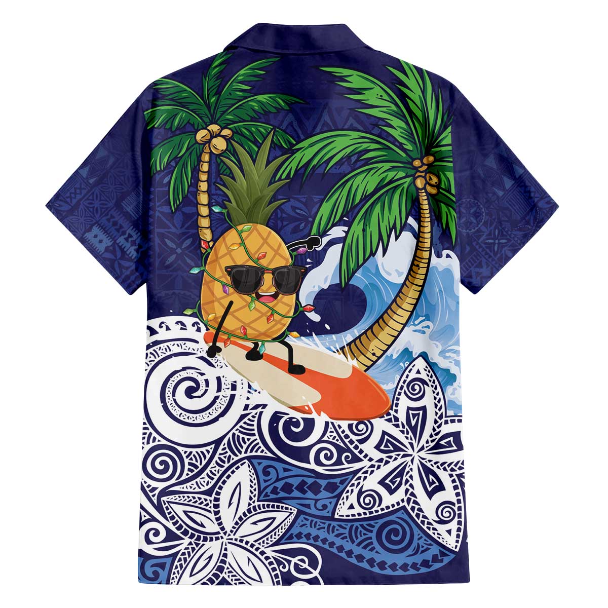 Tropical Christmas Polynesian Family Matching Off The Shoulder Long Sleeve Dress and Hawaiian Shirt Funny Surfing Pineapple Blue LT7 - Polynesian Pride