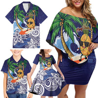 Tropical Christmas Polynesian Family Matching Off Shoulder Short Dress and Hawaiian Shirt Funny Surfing Pineapple Blue LT7 - Polynesian Pride