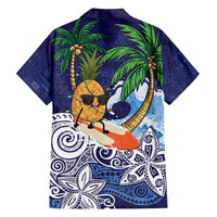 Tropical Christmas Polynesian Family Matching Off Shoulder Short Dress and Hawaiian Shirt Funny Surfing Pineapple Blue LT7 - Polynesian Pride