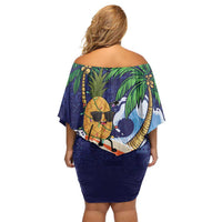 Tropical Christmas Polynesian Family Matching Off Shoulder Short Dress and Hawaiian Shirt Funny Surfing Pineapple Blue LT7 - Polynesian Pride